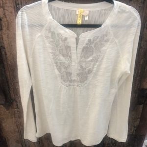 Meadow Rue Cream Blouse w/ Embroidery, Size M